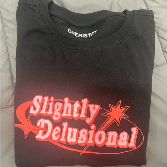 Super Cool Black/Orange t-shirt with the words “Slightly Delusional” - Picture 1 of 5